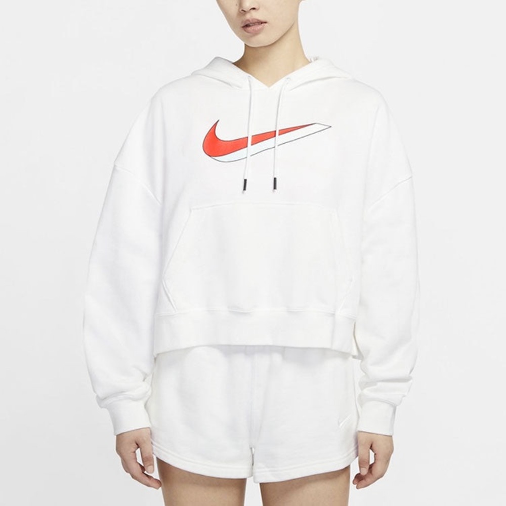NWOT NEW Nike Women’s Cropped Pullover Hoodie Neon Swoosh Sweatshirt Size L (M)